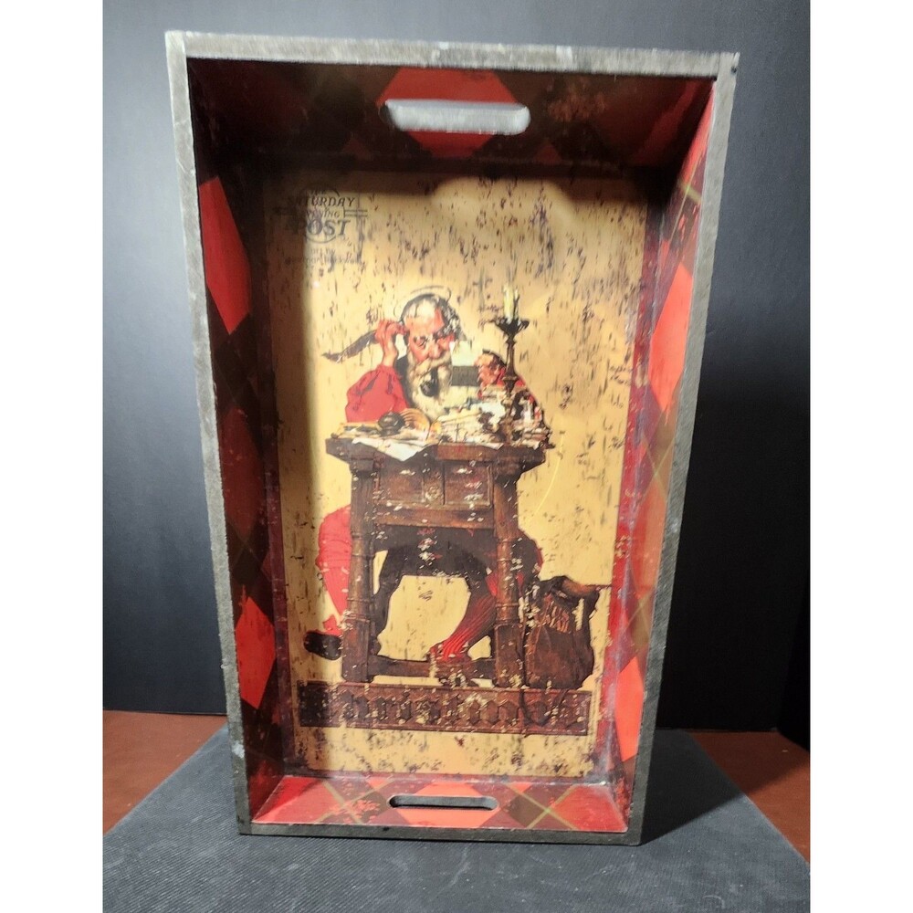 The Saturday Evening Post Norman Rockwell Santa Christmas Wood Serving Tray Han…